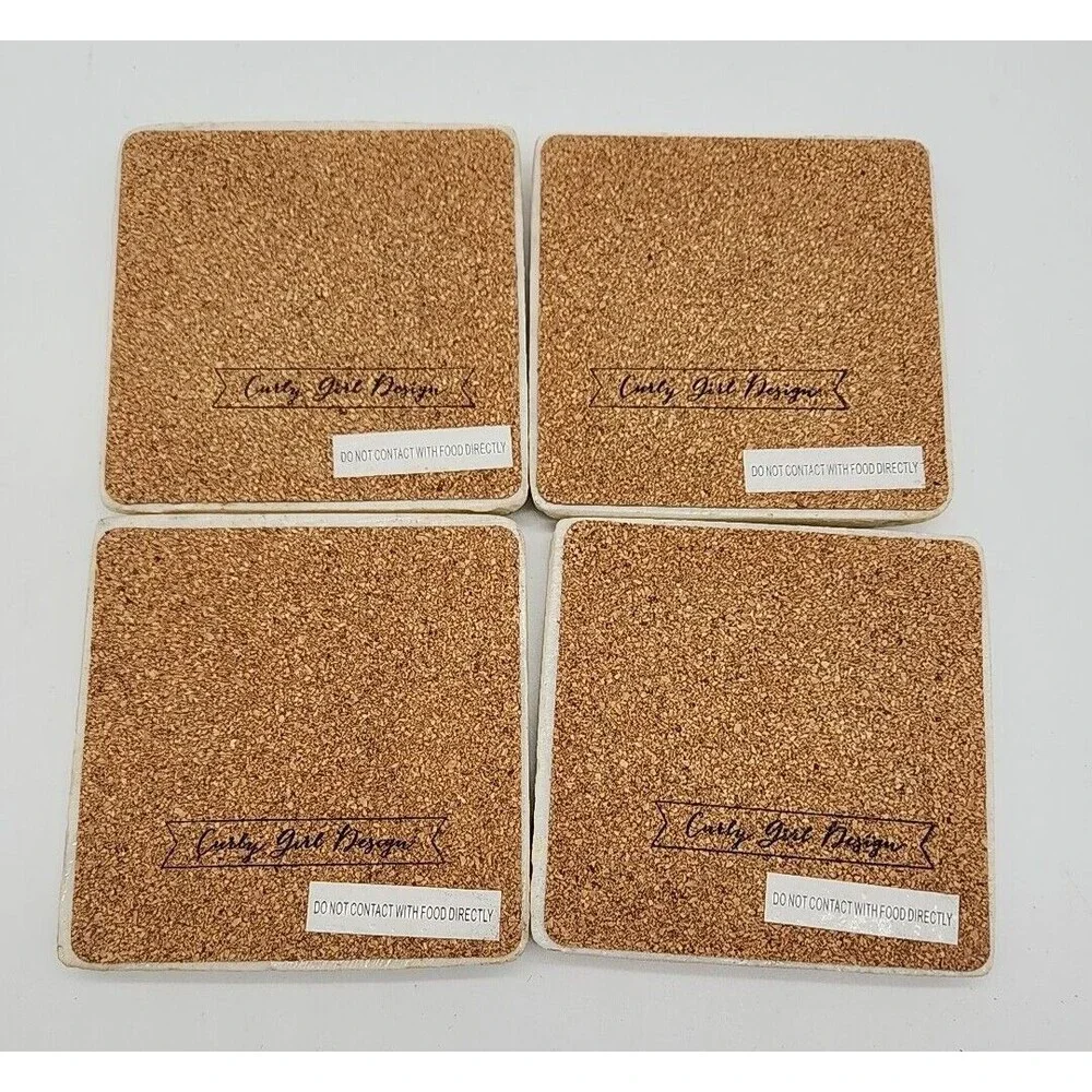Kitchen Themed Stone Coasters With Display Stand Set of 4 by Curly Girl Design